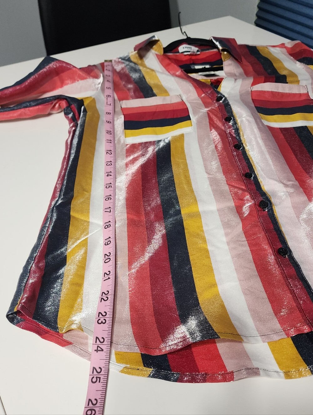Express Portofino Metallic Multi-Color Vertical Stripe Roll-Tab Sleeve Button - Picture 6 of 7